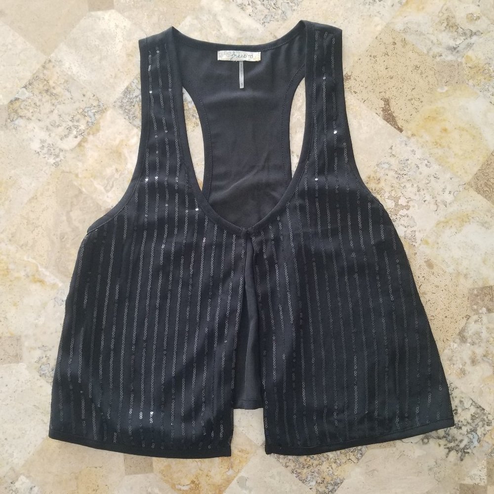 Freebird Sheer Sequin Vest Black Size Small NWOT